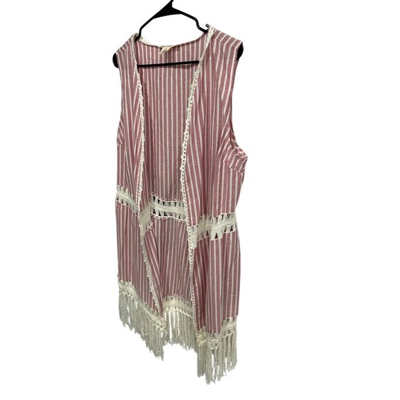 Indigo Thread Co. Striped Open Front Fringe Vest Crochet Details Sz XL - Picture 3 of 9